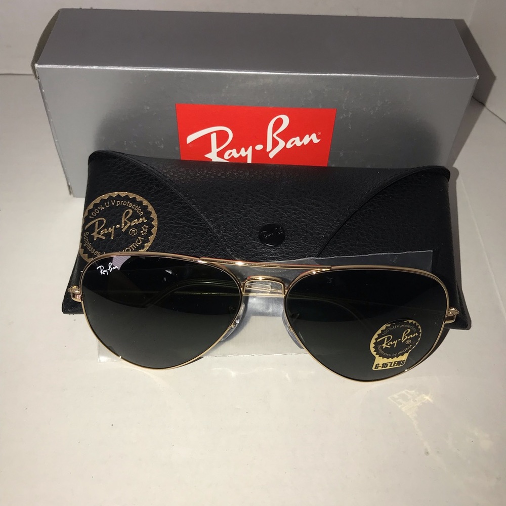 NEW RAYBAN AVIATOR LARGE METAL‎ SUNGLASSES Green Classic G-15  +  Frame:  Gold - Picture 5 of 11